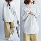Striped Collared Blouse Stripes - Gray & White - One Size