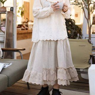 Lace Panel Asymmetrical Skirt Linen - One Size