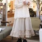 Lace Panel Asymmetrical Skirt Linen - One Size