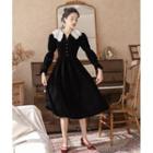 Puff-sleeve Velvet Embroidered Dress