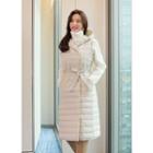 Hooded Duck-down Padded Long Vest With Sash