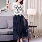 Set: Plain Camisole Top + Midi Skirt + Crochet Short-sleeve Top