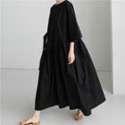 Elbow-sleeve Midi Smock Dress