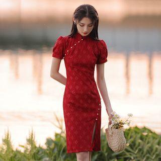 Short-sleeve Argyle Qipao