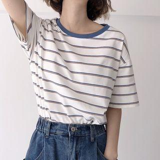Short-sleeve Striped T-shirt White - One Size