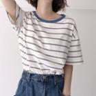Short-sleeve Striped T-shirt White - One Size