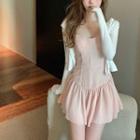 Spaghetti-strap Mini A-line Dress / Zip-up Hoodie