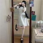 Short-sleeve Collared Heart Print A-line Dress