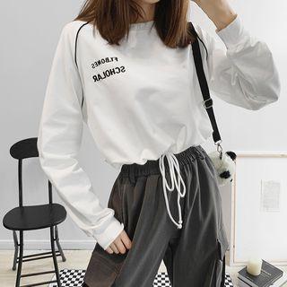 Drawstring-hem Embroidered Crop Pullover