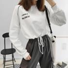 Drawstring-hem Embroidered Crop Pullover