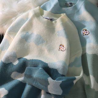 Cow Print Knit Sweatshirt