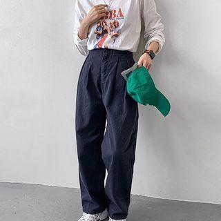 Pintuck Wide-leg Cotton Pants