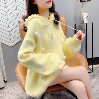 Ruffle Trim Bear Accent Knit Hoodie