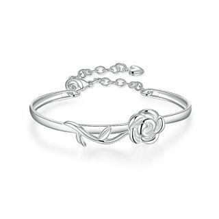 Elegant Rose Flower Bracelet Silver - One Size