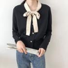 Long-sleeve Tie-neck Buttoned Knit Top