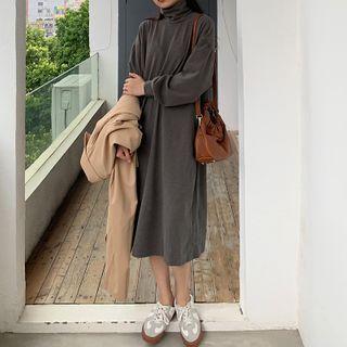 Long-sleeve Turtleneck Plain Sweatshirt Midi Dress