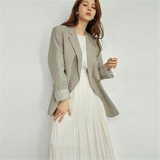 Single-breasted Blazer With Belt Beige - One Size