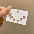 3 Pair Set: Glaze Alloy Earring (various Designs) E5099 - Set Of 3 Pairs - Purple & Gold - One Size
