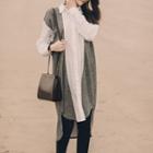 Stand Collar Woolen Panel Long Shirt Gray - One Size