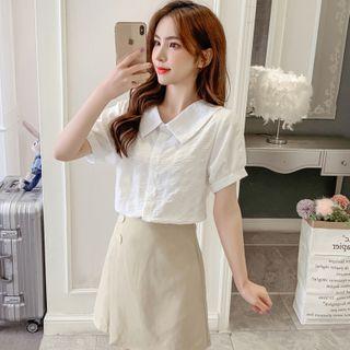 Short-sleeve Polo Neck Plain Shirt