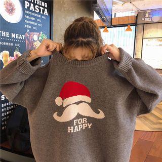 Christmas Hat Print Round-neck Sweater