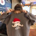 Christmas Hat Print Round-neck Sweater