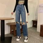 Mid-rise Straight Leg Ripped Jeans