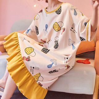 Short-sleeve Mushroom Print Loungewear Dress