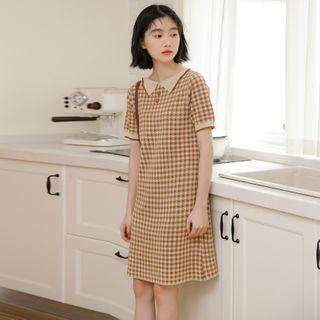 Short-sleeve Plaid Polo Knit Dress