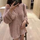 Glittered V-neck Loose-fit Sweater Pink - One Size