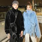Set: Couple Matching Fleece Zip-up Jacket + Doll Crossbody Bag
