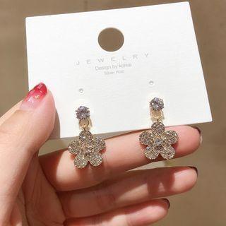 925 Sterling Silver Rhinestone Flower Drop Earring 1 Pair - As Shown In Figure - One Size