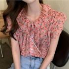 Floral Ruffle Sleeveless Shirt As Shown In Figure - One Size