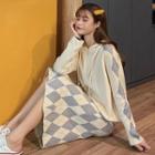 Set: Argyle Knit Hoodie + Midi A-line Skirt