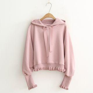 Cropped Ruffle-hem Hoodie Pink - One Size