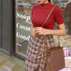 Shirred Front Plaid Mermaid Skirt