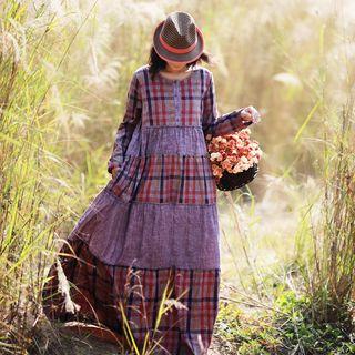 Plaid Long-sleeve Maxi Dress