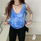 V-neck Tie-dyed Tank Top Blue - One Size