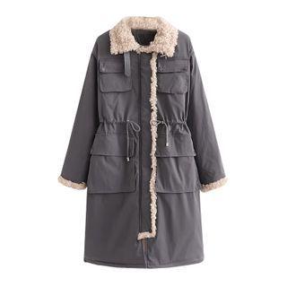 Fleece-lined Cargo Zipped Long Coat