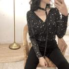Star Print V-neck Halter Long-sleeve Cropped Top