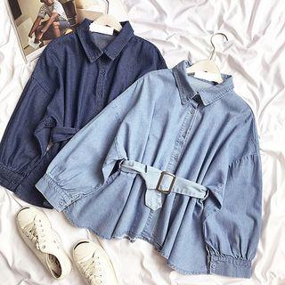 Long-sleeve Denim Shirt With Belt