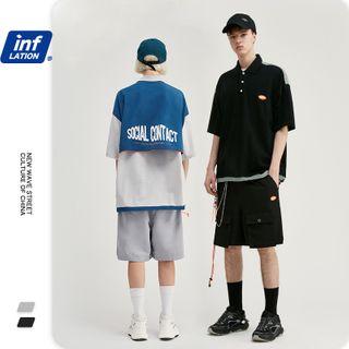 Unisex Patchwork Drawstring Polo Shirt / Cargo Shorts