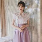 Short-sleeve Midi Skirt Hanbok Set (floral / Purple)