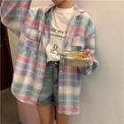Plaid Shirt Jacket Light Purple - One Size