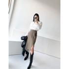 Band-waist Pleated-panel Woolen Wrap Skirt