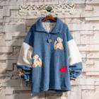 Bear Embroidered Fleece Half-zip Sweatshirt