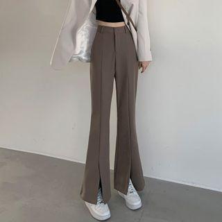 High Waist Slit-hem Bootcut Dress Pants