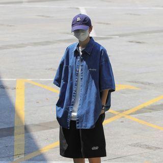 Short-sleeve Denim Lettering Shirt