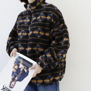 Zip-detail Pattern Boucl -knit Top