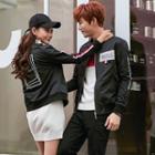 Couple Matching Striped Trim Bomber Jacket